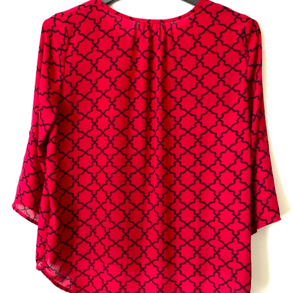 Messini blouse size Large 3/4 sleeve burgundy & black - Picture 2 of 6